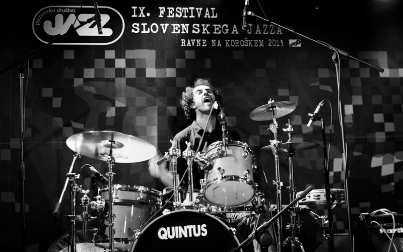 The ever lively drummer Marjan Stanić performing with Vasko Atanasovski Trio at the Festival of Slovenian Jazz, 2013