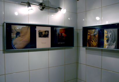 Exhibition of books from the Lambda and Vizibilija book series (published by ŠKUC) at the open.closet gallery, collated by Natasha Sukič and Brane Mozetič. CafÃ© Open, 2010