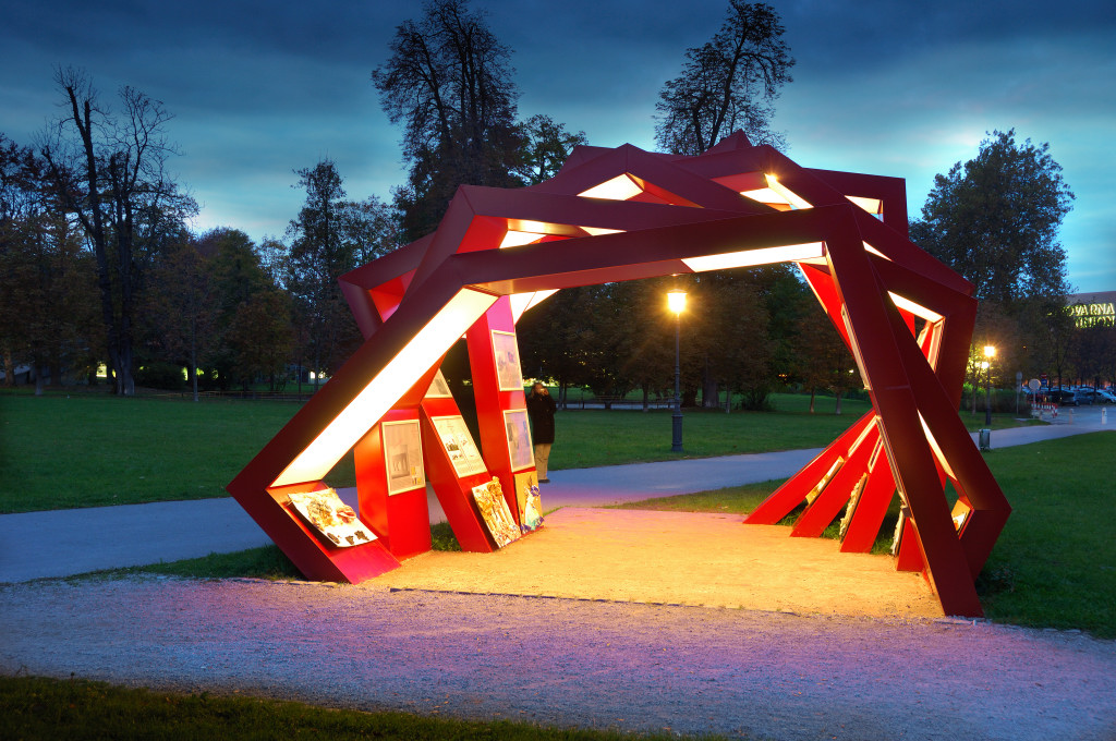 Trimo Urban Crash finalist entry by Rok Grdiša, Slovenia, 2007. Today the pavilion stands in front of Hala Tivoli, Ljubljana.