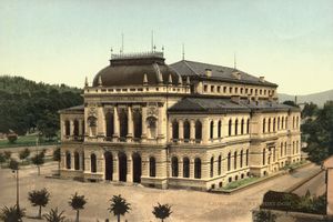 <i>Narodni dom</i> (National House) building by František Škabrout, built in Ljubljana 1894&ndash;1896. In 1927 the <!--LINK'" 0:214--> rented some rooms in the building that housed also sport and leisure activities. Postcard, 1910.