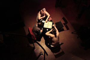 <i>Mojca, don't get irritated</i> (Ludo) performance by <!--LINK'" 0:1082-->, <!--LINK'" 0:1083--> and <!--LINK'" 0:1084-->) at the International Feminist and Queer Festival Red Dawns 2013.