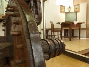 Mill wheel, <i>The Cerkno Region Through the Centuries</i> permanent exhibition at <!--LINK'" 0:239-->  presenting the historical development of the Cerkno region, 2004