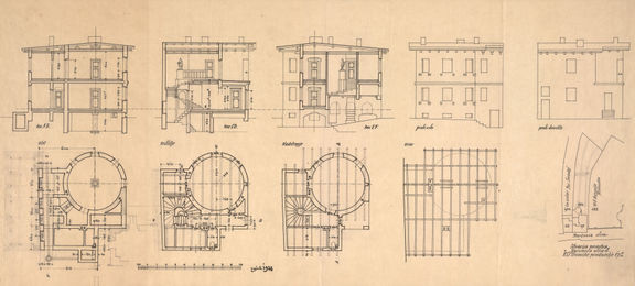 Architectural design of the cylindrical extension of Plečnik House, Karunova street 4, Ljubljana, 1923