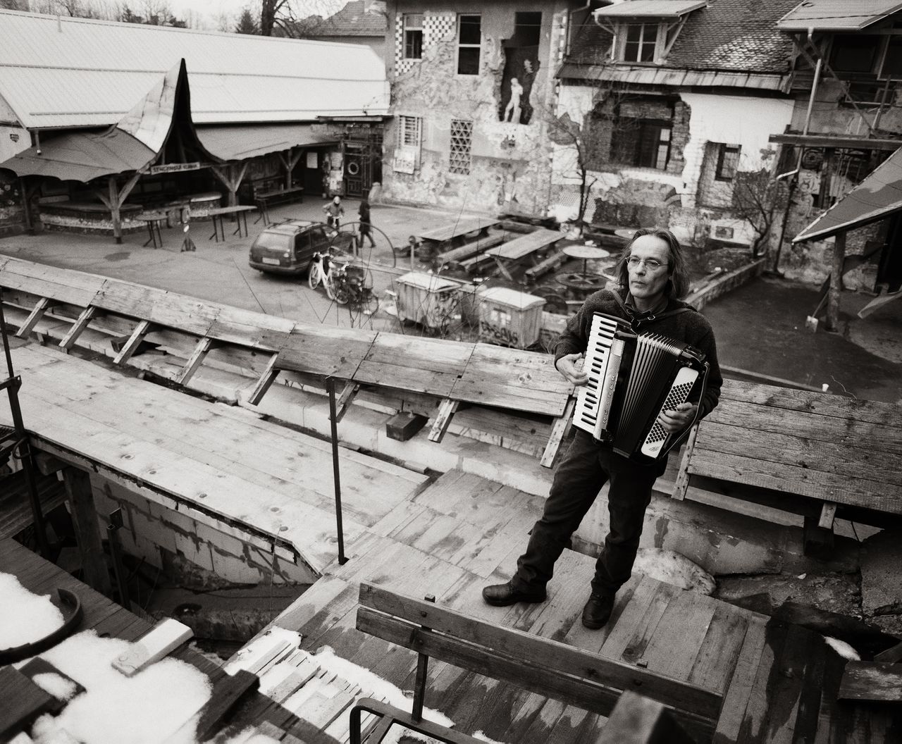 Composer and accordion player Bratko Bibič at Metelkova