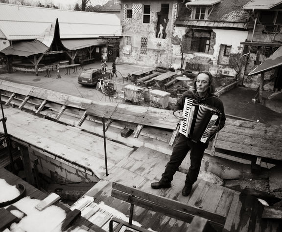 Composer and accordion player Bratko Bibič at Metelkova