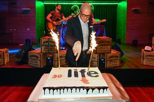 <!--LINK'" 0:995-->, a programme director of the <!--LINK'" 0:996-->, celebrating the the 30th edition of the festival. Cankarjev dom Club, 2019.