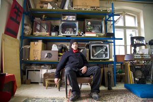 Visual artist, performer and collector <!--LINK'" 0:209--> in his studio at <!--LINK'" 0:210--> in Ljubljana