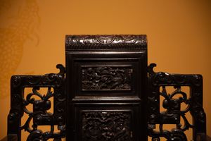 Detail of a 19th-century, Qing Dynasty wooden chair in the Skušek Collection, <!--LINK'" 0:151-->.
