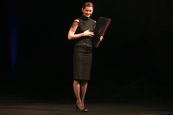 Dancer and choreographer with Emanat Institute, Maja Delak receiving the prestigious Prešeren Foundation Award for her work contributing to modern dance, 2009