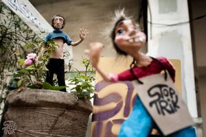 Puppets from a stop motion movie, used as decoration at one of the festival venues,  <!--LINK'" 0:296-->, 2014