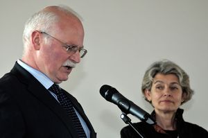 Presentation of the <!--LINK'" 0:747--> presentation at UNESCO in Paris. Irina Bokova, UNESCO Secretary General, and Dr <!--LINK'" 0:748-->, Slovenian representative at UNESCO.
