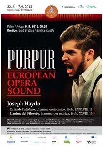 A poster for the PurPur Orchestra's presentation of the Joseph Haydn's opera <i>Orlando Paladino</i> at the Knights' Hall of the <!--LINK'" 0:196-->, in the framework of the <!--LINK'" 0:197--> in 2013, in the framework of the PurPur - the European Opera Sound project.
