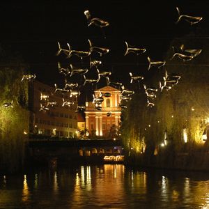 <i>Anchovies over Ljubljanica river</i> by French collective Aerosculpture, <!--LINK'" 0:1173-->, 2008