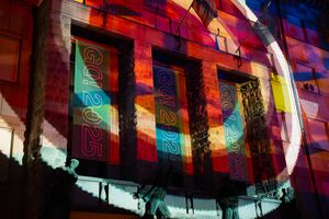 Nova Gorica municipal building with light installations during R.o.R festival