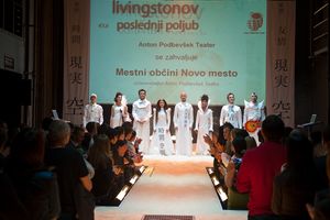 Opening night of the theatre performance <i>Zadnji Livingstonov poljub</i> (with members of rock band <!--LINK'" 0:1206-->) at <!--LINK'" 0:1207--> in Novo mesto, 2010