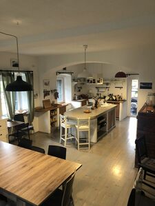 The communal kitchen at the Krušče Creative Artist Center.