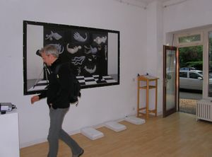 <!--LINK'" 0:149--> in front of his artwork <i>Devonian future</i>, Zero Gallery, Berlin 2010
