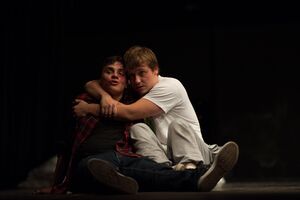 Actors Alen Mastnak and Nejc Jezernik in the Martin McDonagh's play <i>The Pillowman</i>, directed by Tomaž Kranjec. The play was awarded the Matiček award for the best overall performance at the <!--LINK'" 0:899--> in 2015. Author: Matej Maček