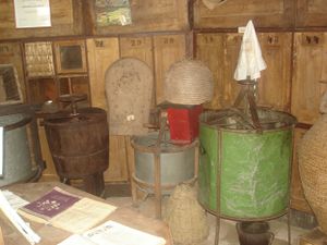 Part of the museum's collection of historic bee keeping equipment, <!--LINK'" 0:921--> in Krapje