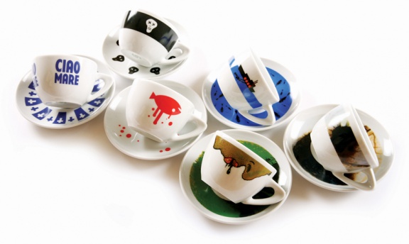 The Antiterminal Silly Coffee Cup Collection designed by artists: Matevž Medja, Radovan Jenko, Saša Kerkoš, Petja Montanez and Klemen Selan, Tanja Radež, Zora Stančič and conceived by Poper Studio, 2006