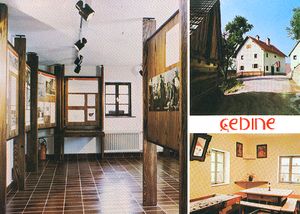 Interior and exterior views of old Barlič homestead that houses the memorial room, established 1985, commemorating the <!--LINK'" 0:625--> 1937