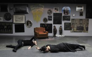 <i>The Repository WU ST</i> produced by <!--LINK'" 0:862-->, <!--LINK'" 0:863-->, 2009. A dance-theatre performance with the <!--LINK'" 0:864--> artefacts and works by contemporary authors (e.g. <!--LINK'" 0:865--> in the centre of the picture)