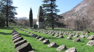A World War I cemetery on the bank of the Soča river. One passes it on the lower part of the <!--LINK'" 0:143-->.