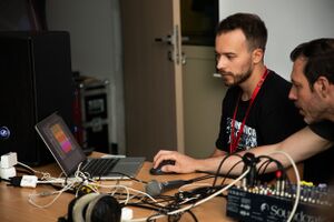 <i>Creating music with (un)ordinary object</i>, music workshop at the 26th <!--LINK'" 0:623--> in Velenje. Photo: Lara Lukše