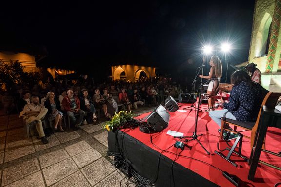 Amparo Velasco (alias La Negra), performing with her band at the Bled Castle stage of the Okarina Festival Bled, 2017