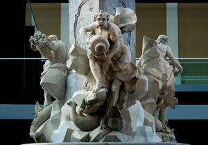 The Robba Fountain aka <i>The Fountain of the Three Rivers of Carniola</i> by <!--LINK'" 0:314--> (1698&ndash;1757) is one of the most important Baroque monuments in Ljubljana. The original was installed in the central wing of the <!--LINK'" 0:315--> in 2008.