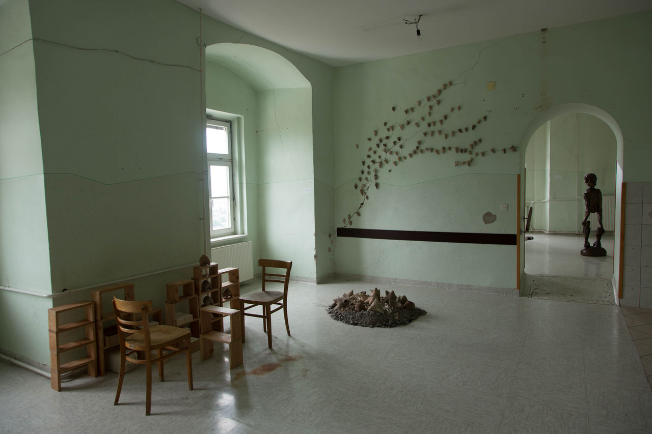 Madness and Creativity?" exhibition at the Museum of Madness at the Cmurek Castle. Works by Milojka Drobne and Johnny FortmÃ¼ller, 2015.