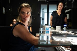 A peer2peer meeting with the DSAF resident Naomi van Niekerk and Slovene animators (with <!--LINK'" 0:126--> in the picture) at the <!--LINK'" 0:127--> Studio in 2024. The resident developed her project Chance Encounters in Nova Gorica, Ljubljana and Maribor.