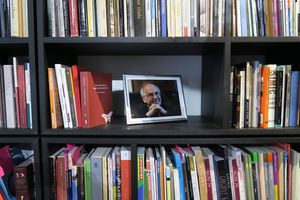 One of the many bookshelfs at <!--LINK'" 0:554-->, where a few thousand books collected by the late poet <!--LINK'" 0:555--> are being kept, 2017