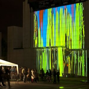 <i>Gravitational painting</i> on the facade of <!--LINK'" 0:1436--> by Portugese/Belgian duet Ocubo, <!--LINK'" 0:1437-->, 2012