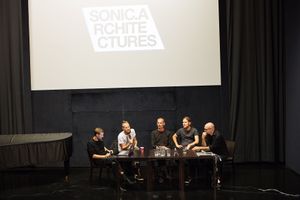 Moderator <!--LINK'" 0:449--> and the three speakers were joined onstage for a discussion by <!--LINK'" 0:450--> aka <!--LINK'" 0:451-->, SONIC.ARCHITECTURES Symposium at <!--LINK'" 0:452--> organised by <!--LINK'" 0:453-->, 2016.