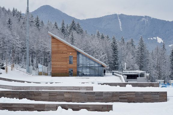The Čaplja service building at the Nordic Centre Planica designed by the STVAR architects, 2016