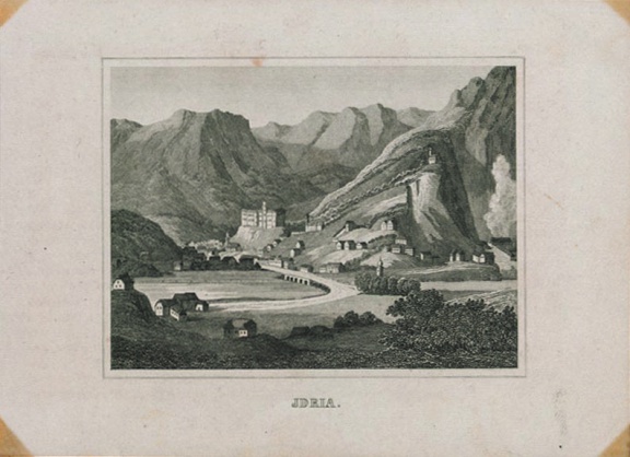 Steel engraving of Idrija, 1840