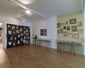 <i>1:1 Stopover</i> installation at the <!--LINK'" 0:740-->, Ljubljana, 2013-2014. The Collection, The Museum and The History presented by Walter Benjamin. Left: <i>Kunsthistorisches Mausoleum, Belgrade, Observing the Observer</i>, 2003. Right: <i>Salon de Fleurus, New York, From The Autobiography of Alice B. Toklas</i>, 1992.