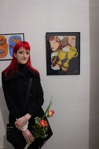 Pika Terpin at the opening of her exhibiton <i>Raz-stava</i> at the 9th <!--LINK'" 0:364-->, 2022.