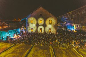 The courtyard of the Tobačna Cultural Quarter, as seen during <!--LINK'" 0:536-->, 2015