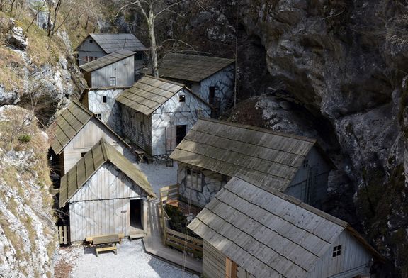 A view of the reconstructed barracs of the Franja Partisan Hospital in May 2010.
