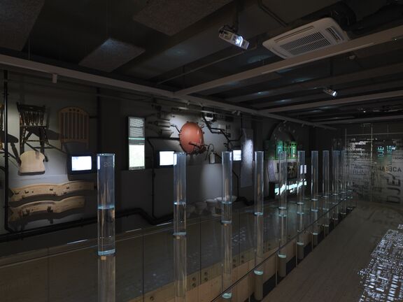 The history and heritage of the town of Vrhnika is mostly presented by reproductions of archival materials and videos, yet also features a number of artefacts that used to belong to the former industrial establishments from the region, 2016